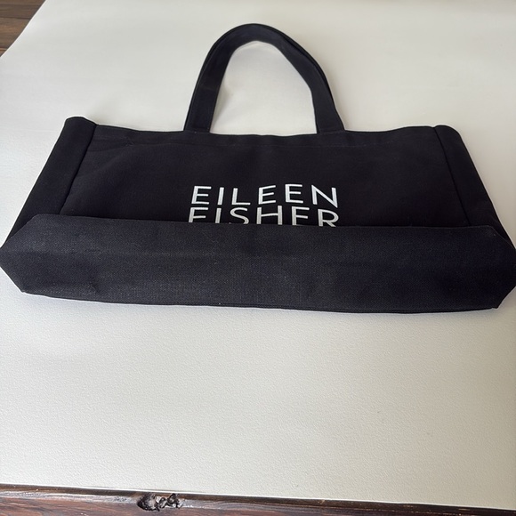 Eileen Fisher Logo Canvas Tote Bag Black & White Thick Office Travel 17x13x3.5" - Picture 4 of 11